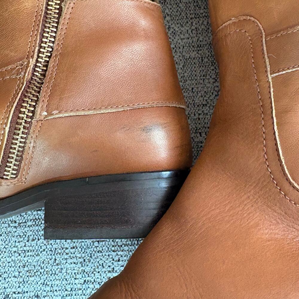 MICHAEL KORS Women Brown Leather Tatum Tall Riding Boots Gold Buckle SZ 7.5 - Picture 9 of 11